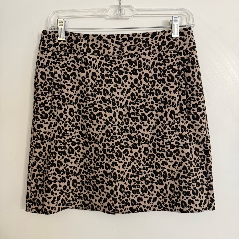 LOFT Tan and Black Animal Print Mini Skirt